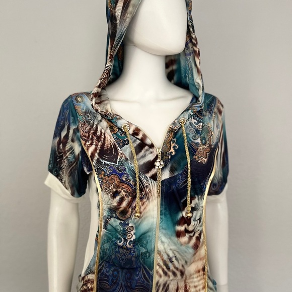 SALE💥NWT WOMEN TRACKSUIT SHORT SLEEVES STRETCH HOODED JACKET/PANTS ANIMAL PRINT - Picture 9 of 13